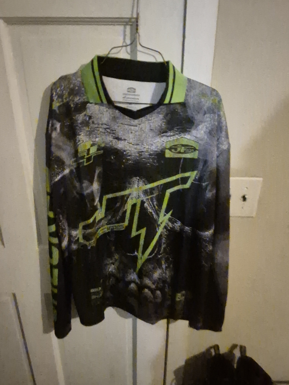 Men's Black V-Neck Sweater with Neon Green Graphic